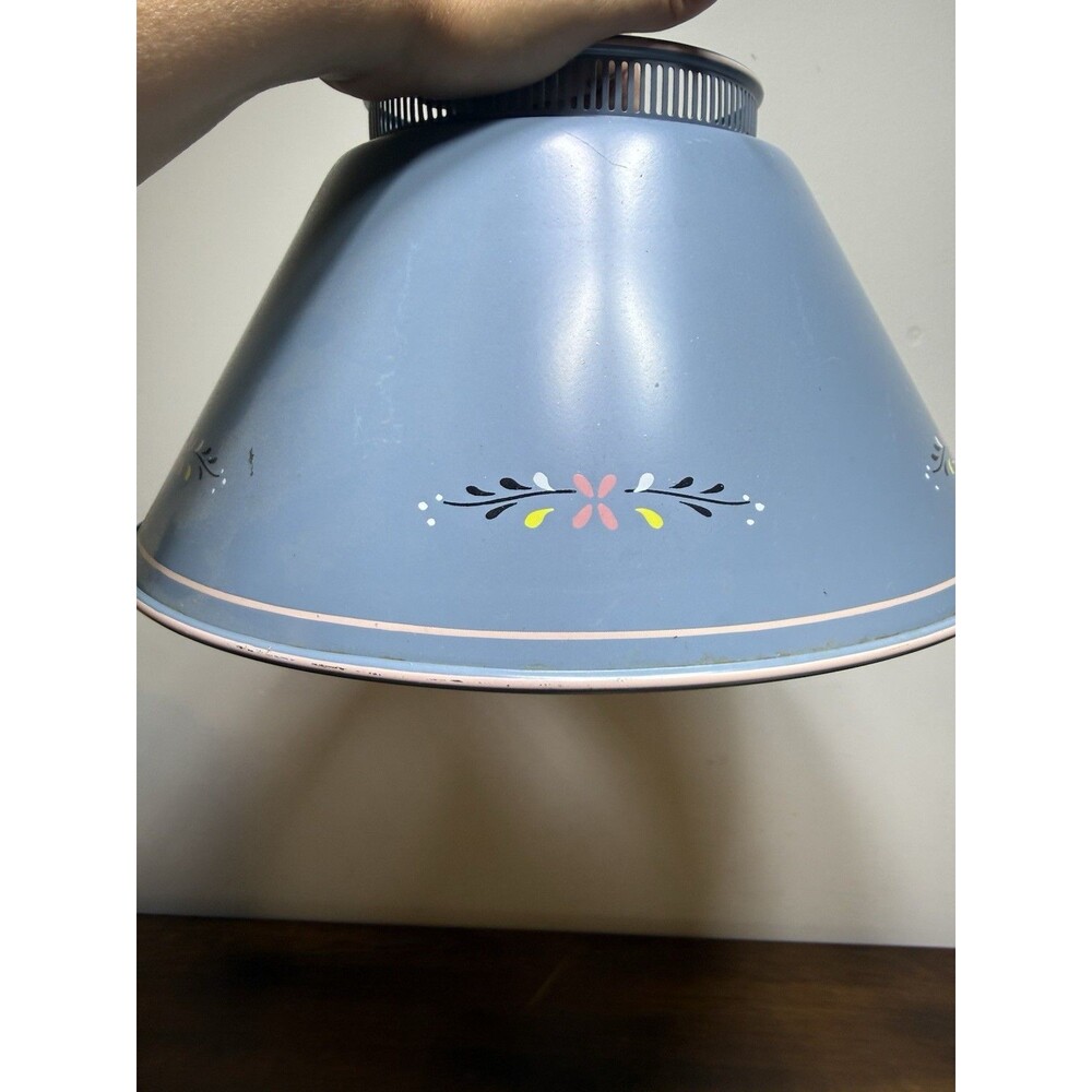 Vintage Tole Toleware Metal Blue Gray Lamp Shade 12"w Painted Flowers Floral - Picture 4 of 9
